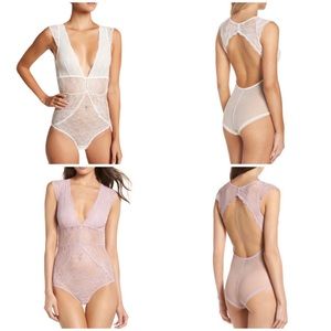 Sam Edelman Sexy Lace Dawn Bodysuit Teddy in Dawn Pink & Antique White Colors